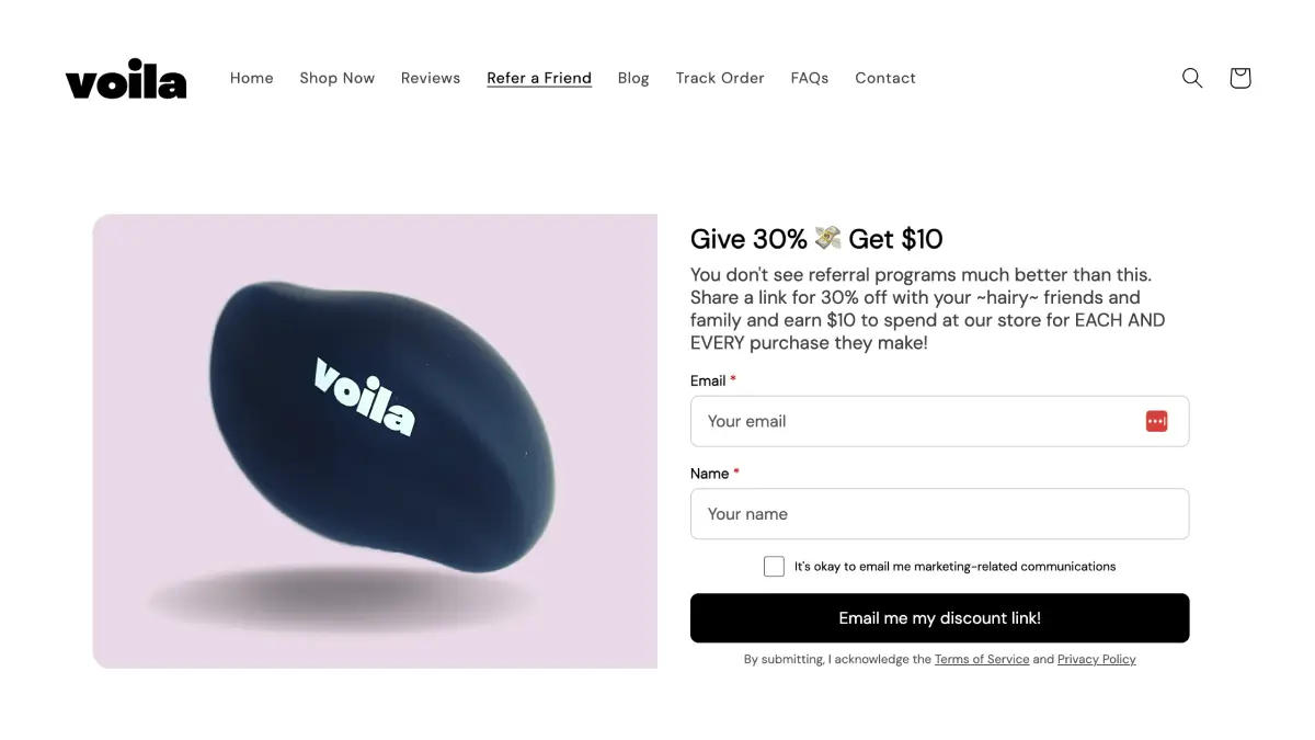 Loox store showcasing it's Dedicated Referrals Page